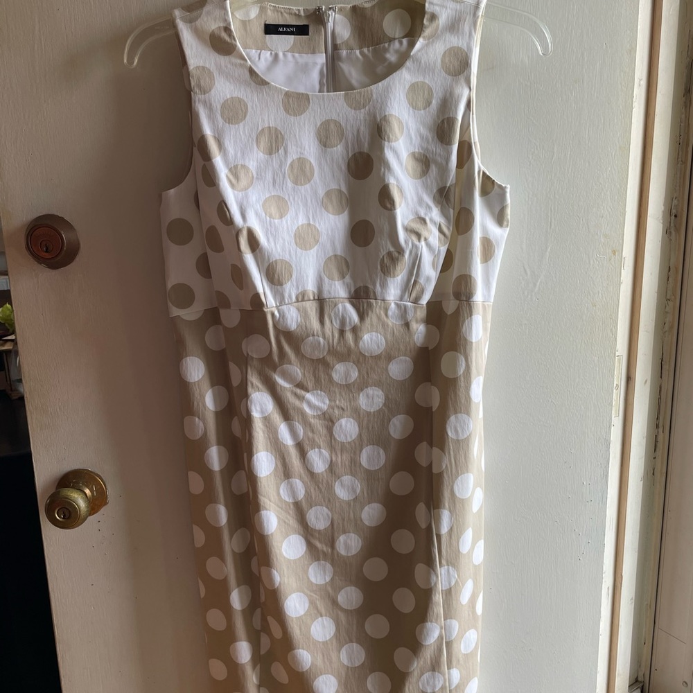 ALFANI Polka dot White and Beige Pencil Dress